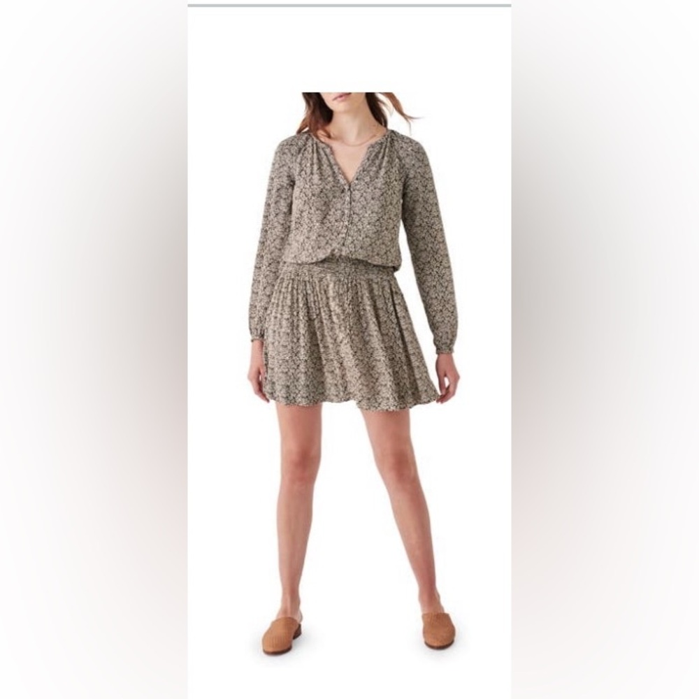 Faherty- Dark Brown and White Leaf Pattern Dress